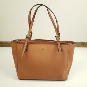 Tory Burch Saddle Brown Shoulder Bag York Buckle Tote Purse Gold Hardware 9"x15"